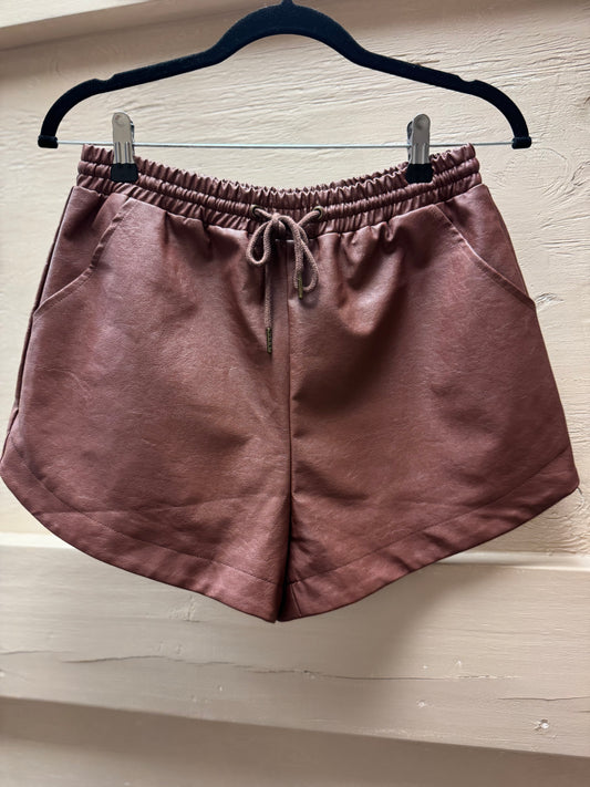 Brown Faux Leather Shorts