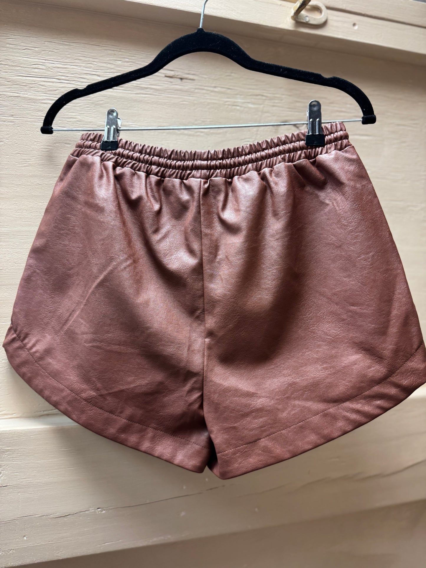 Brown Faux Leather Shorts