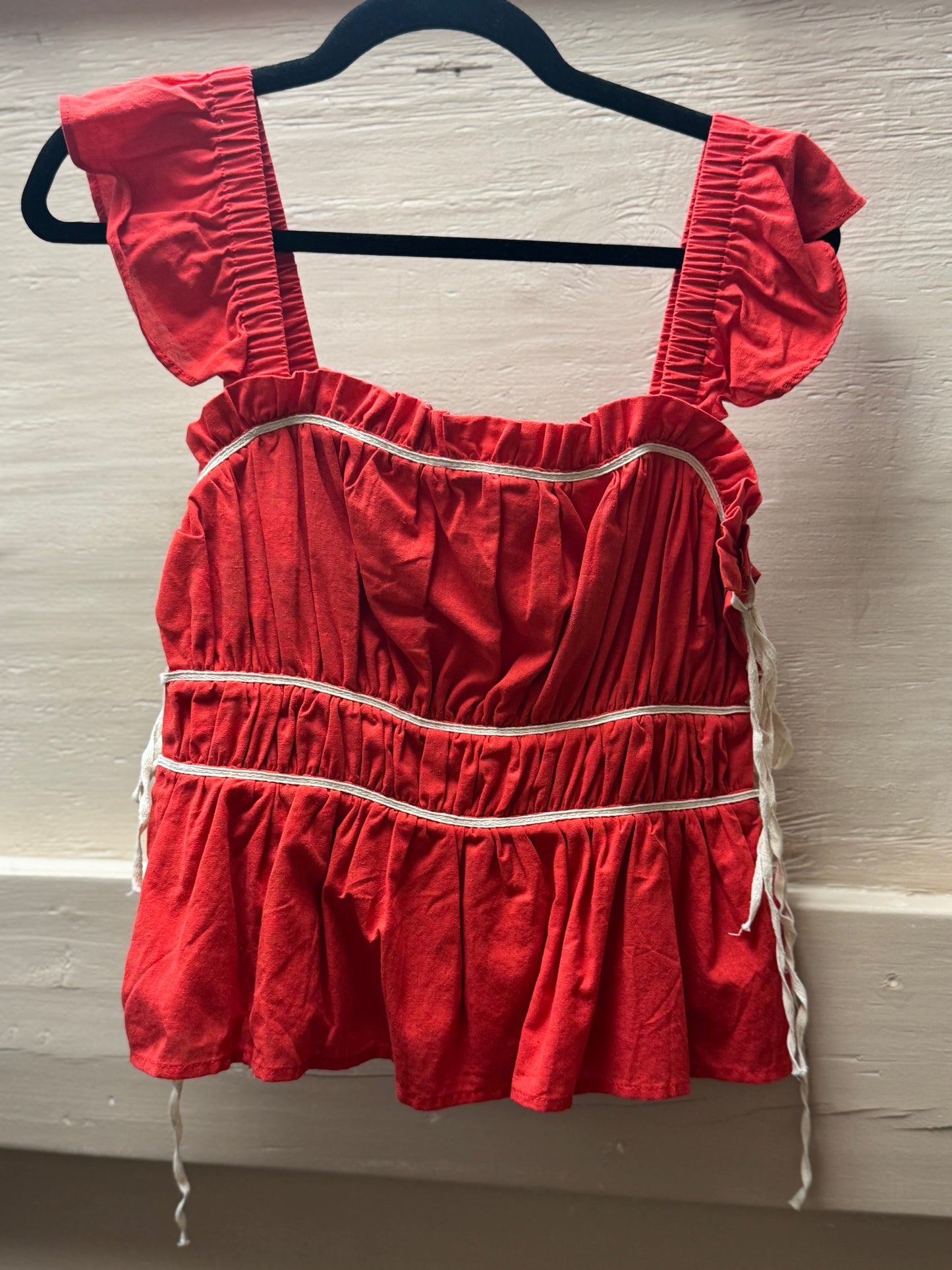 Red Tie Side Blouse