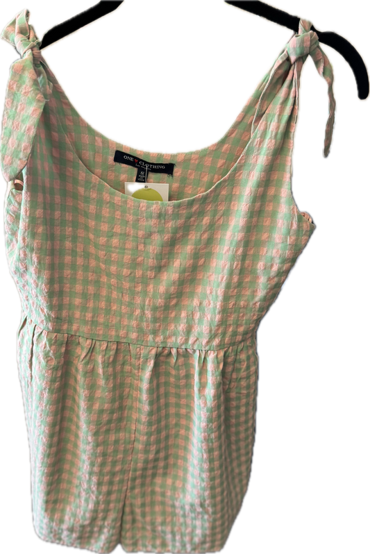 (S) Pink & Green Checkered Romper