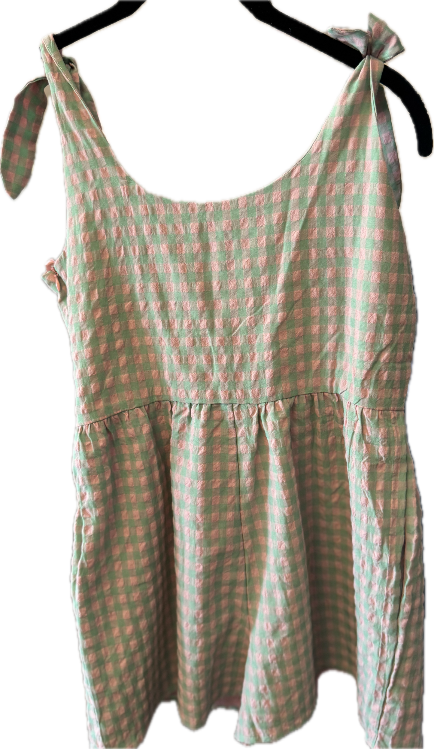 (S) Pink & Green Checkered Romper