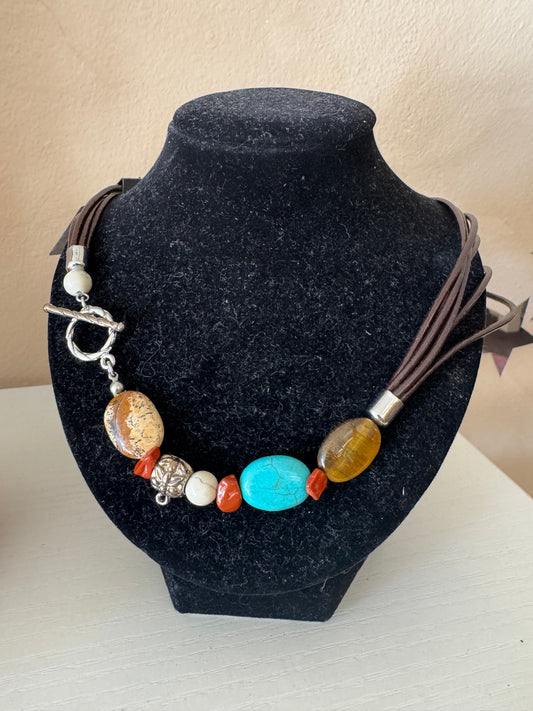 Stones & Beads Brown Leather Necklace