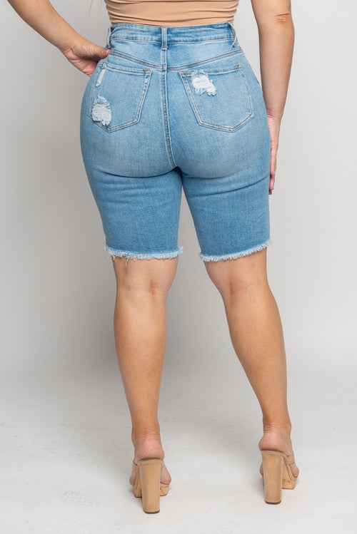 Curvy Mid Length Denim Shorts