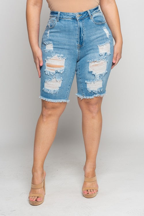 Curvy Mid Length Denim Shorts