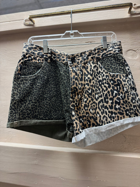 Two Faced leopard Denim Shorts