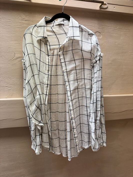 Plaid Ruffle Sleeve Button Up