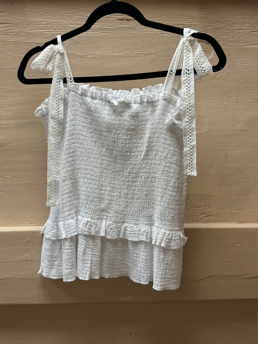 Smocked White Tank Tie Sleeve
