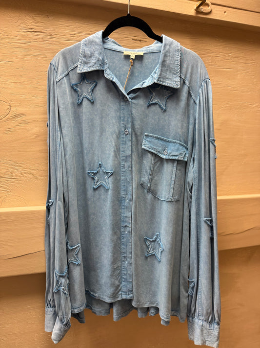 Light Denim Star Button Up