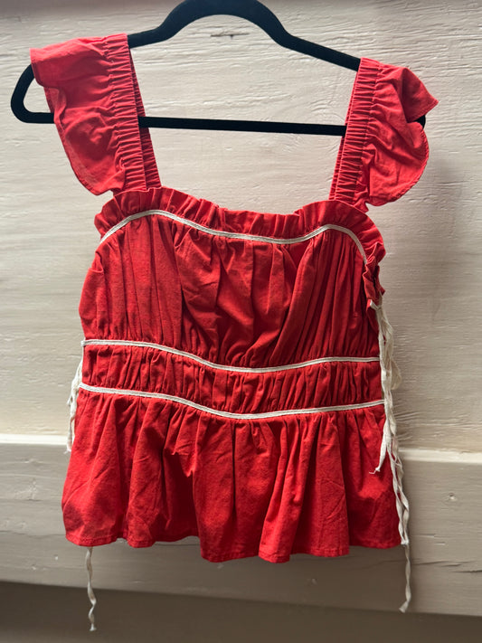 Red Tie Side Blouse
