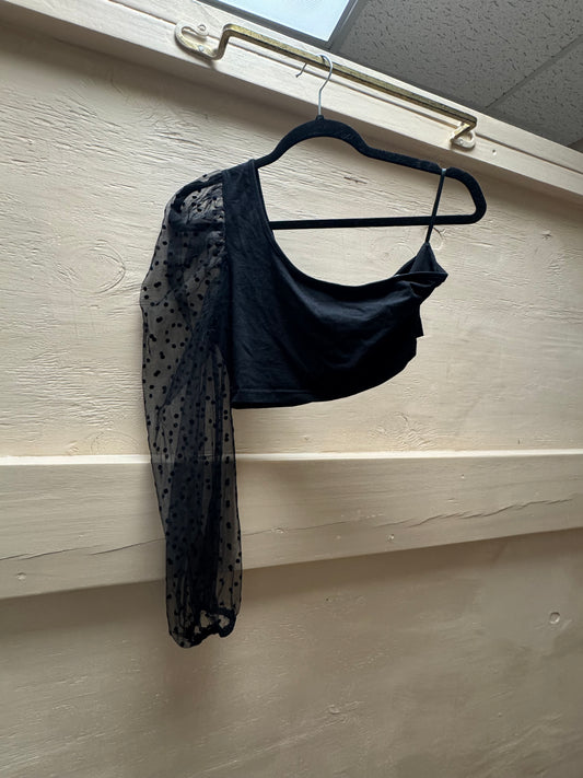 Preloved One Shoulder Black Polka Dot Top
