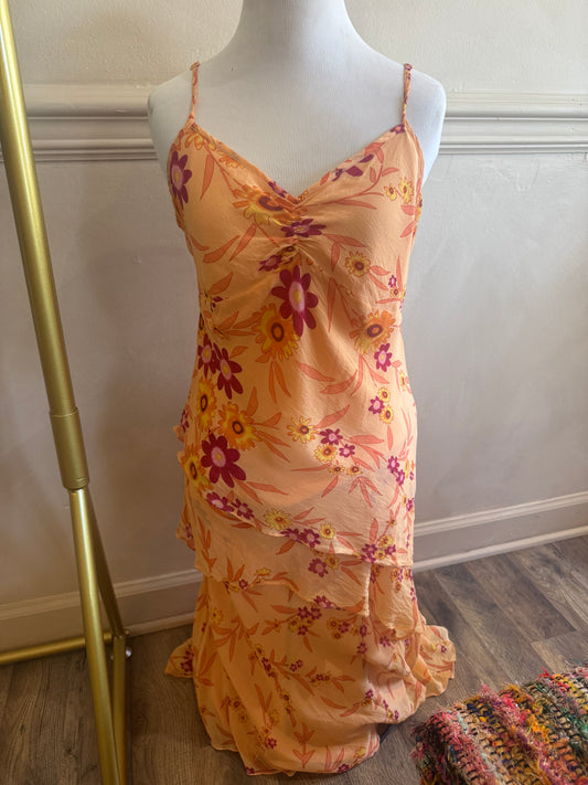 (M) orange floral vintage skirt set