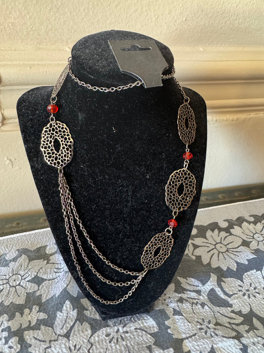 GunMetal & Red Bead Necklace