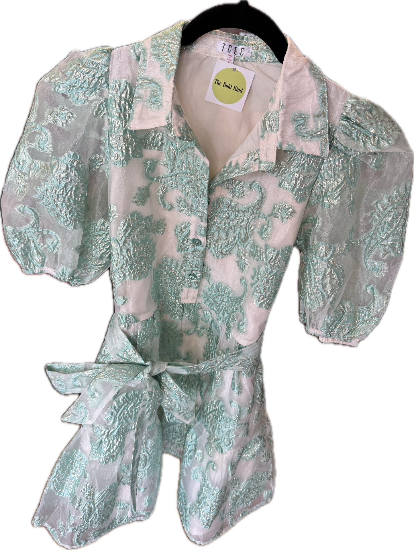 (S) Blue floral embroidered dress