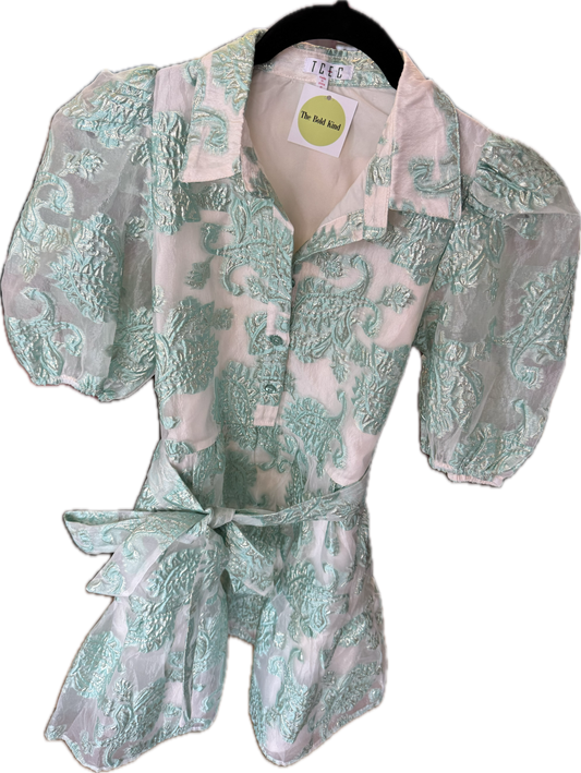 (S) Blue floral embroidered dress