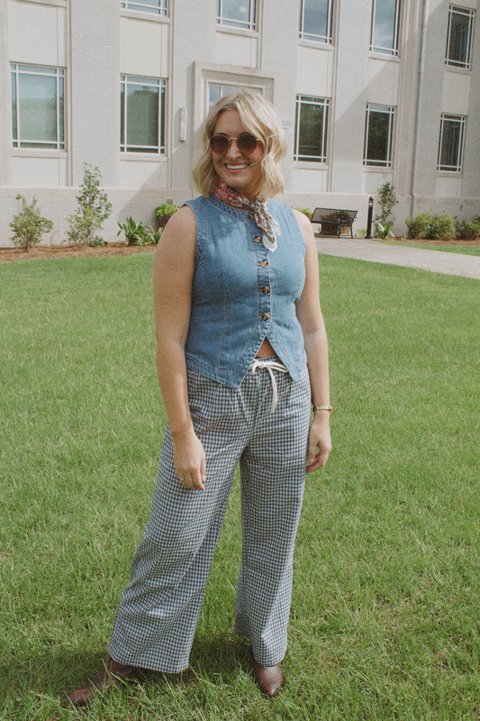 Cotton Blue Checkered Pants