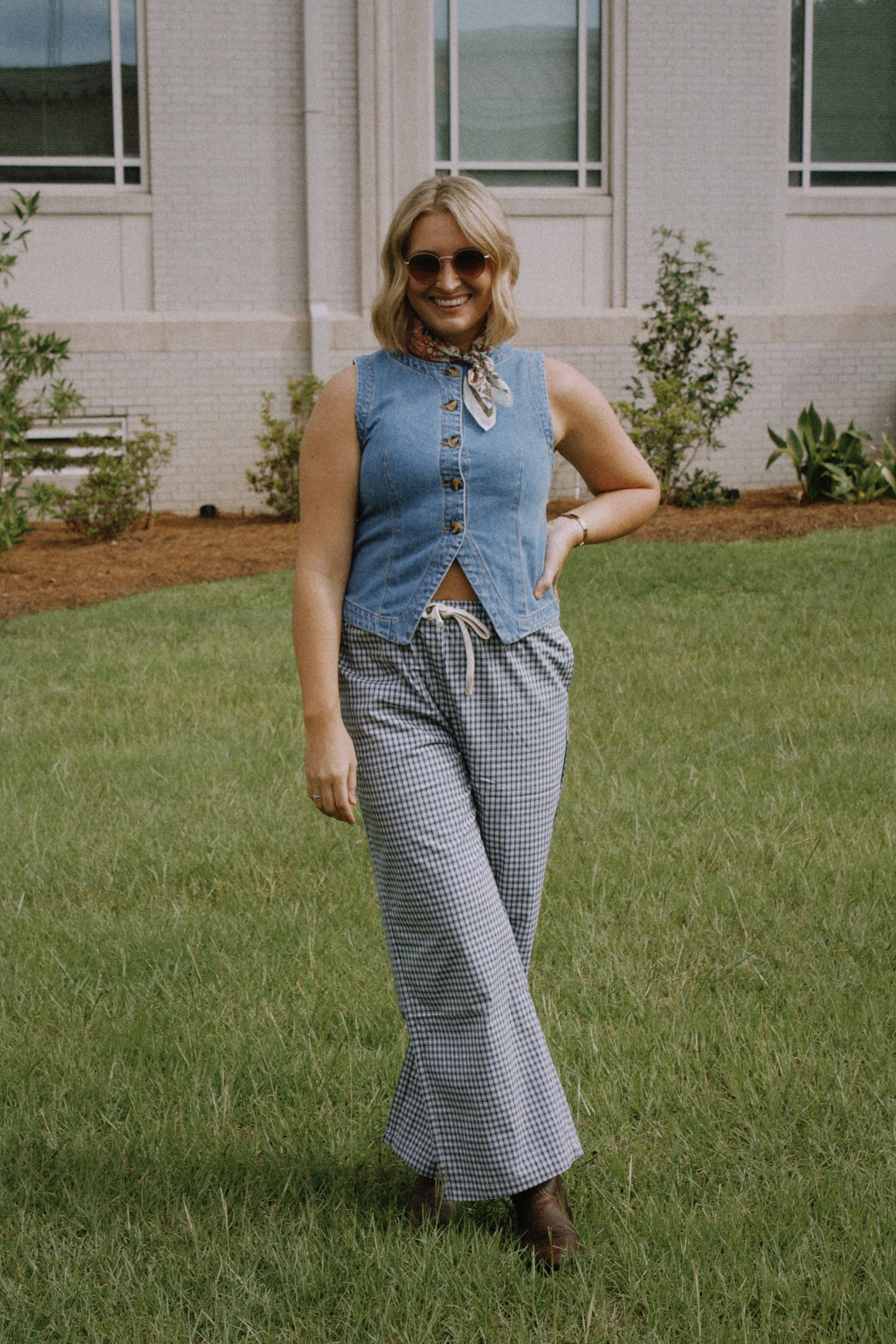 Cotton Blue Checkered Pants