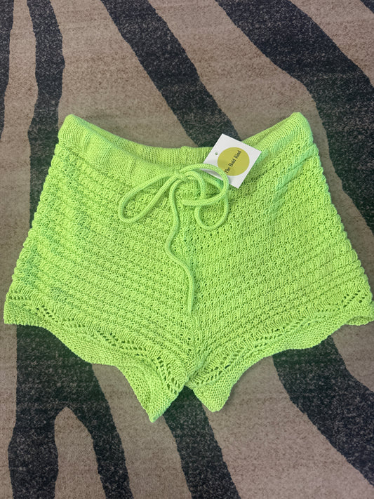 (S) neon, green crochet shorts