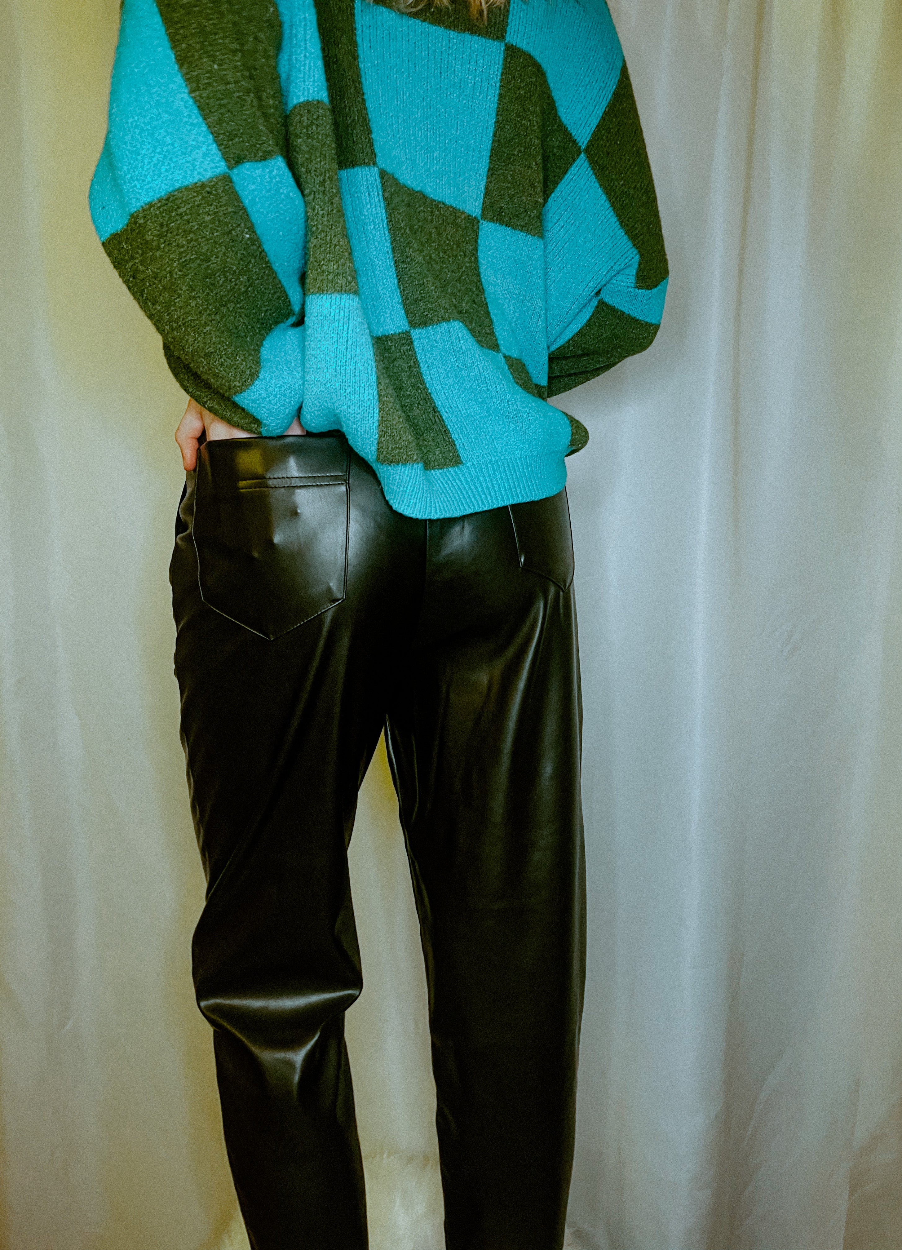 Teal leather clearance pants