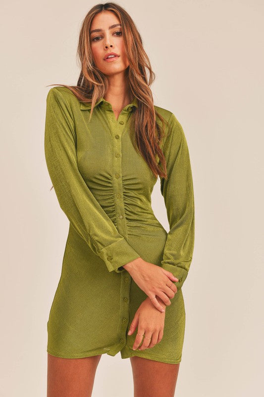 Avocado Button Down Bodycon Dress